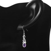 Ethnic Spiral Sterling Silver Earrings w/ Amethyst Stone, ep175